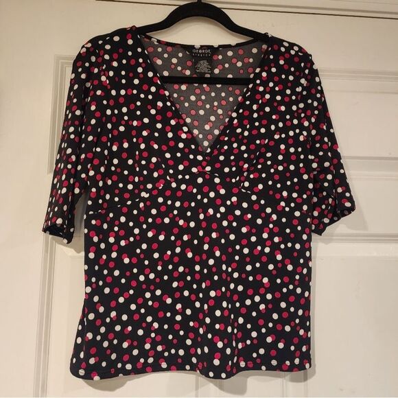 George stretchy black, red, and white polka dot blouse - Picture 1 of 3